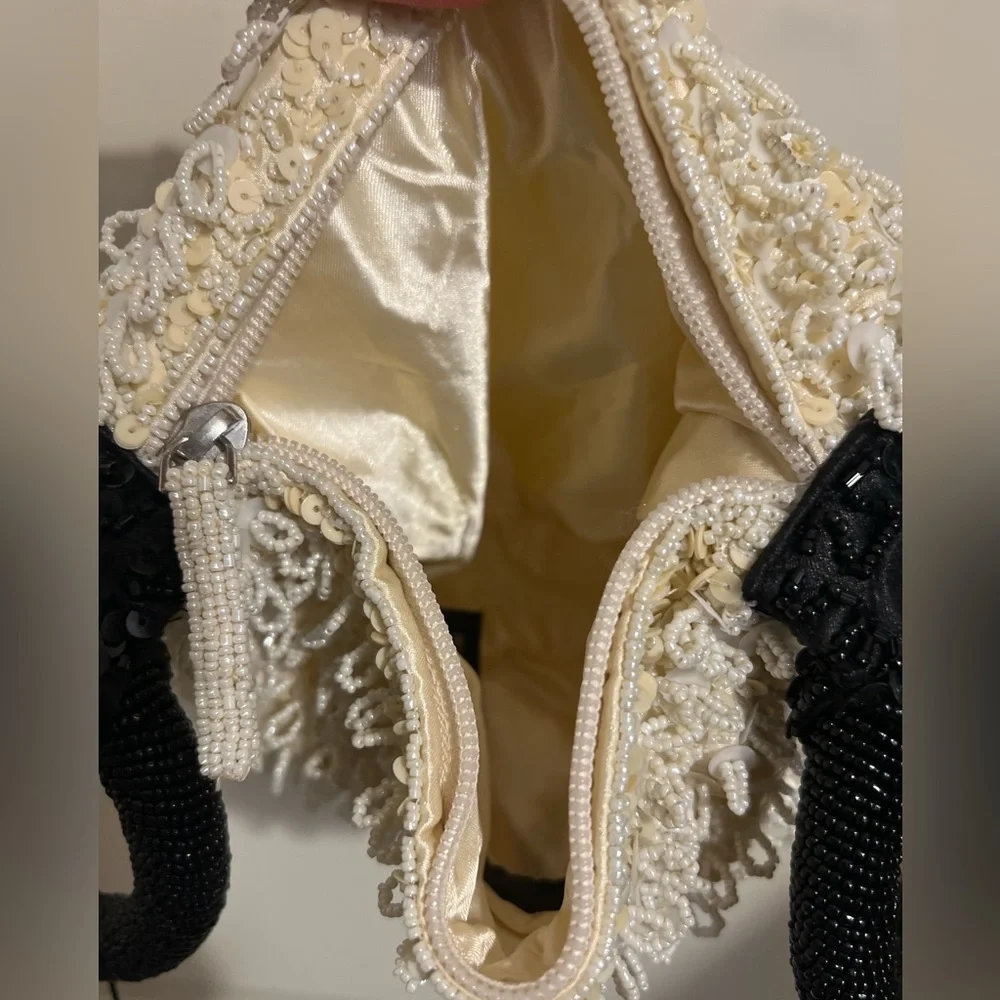 Zara Beaded Evening Mini Purse Tote Bag Cream Black Bridesmaid Wedding TikTok - Picture 6 of 13